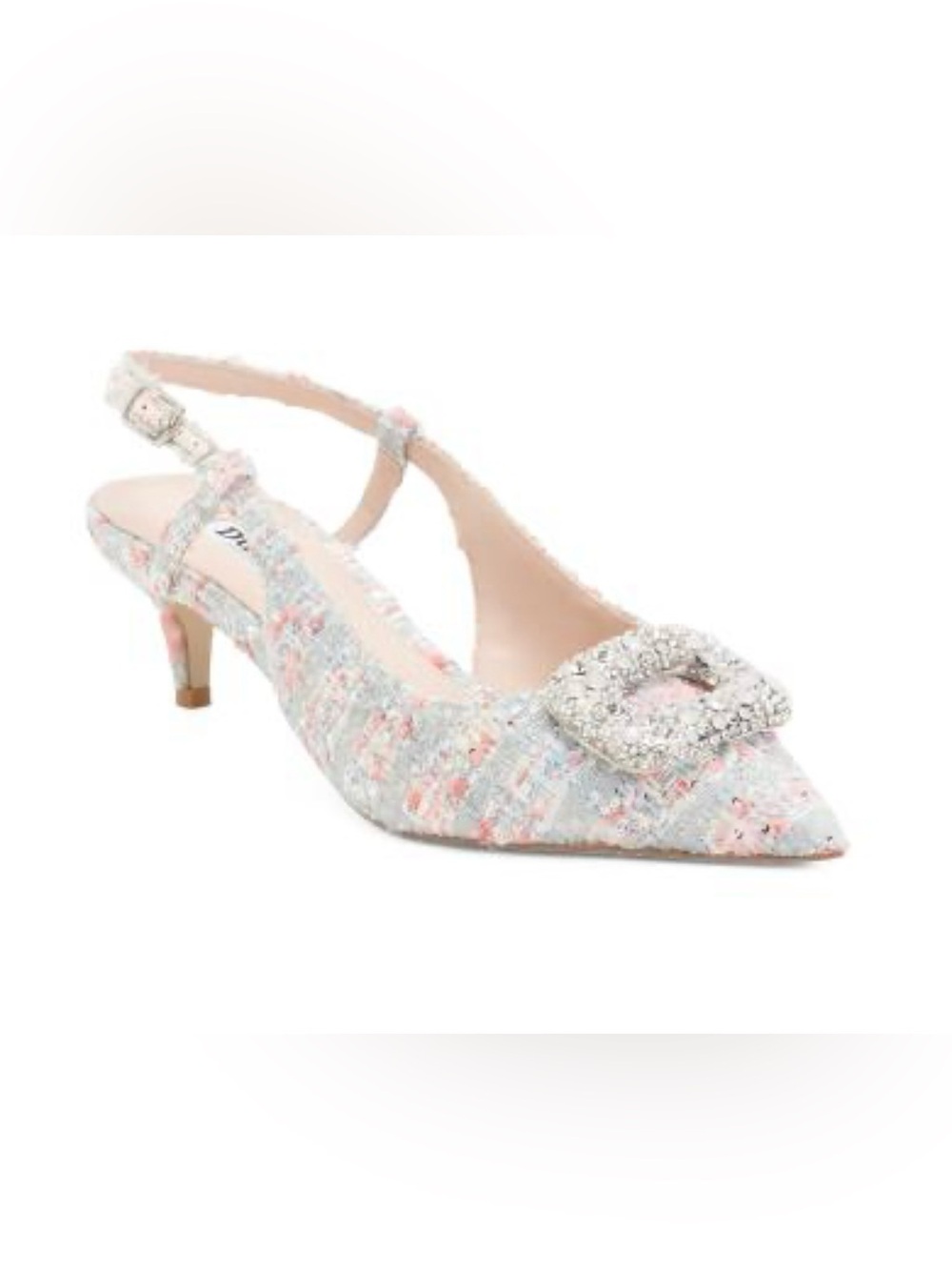 Dune London Pastel Tweed Pointed Slingback Pump with Crystal Buckle